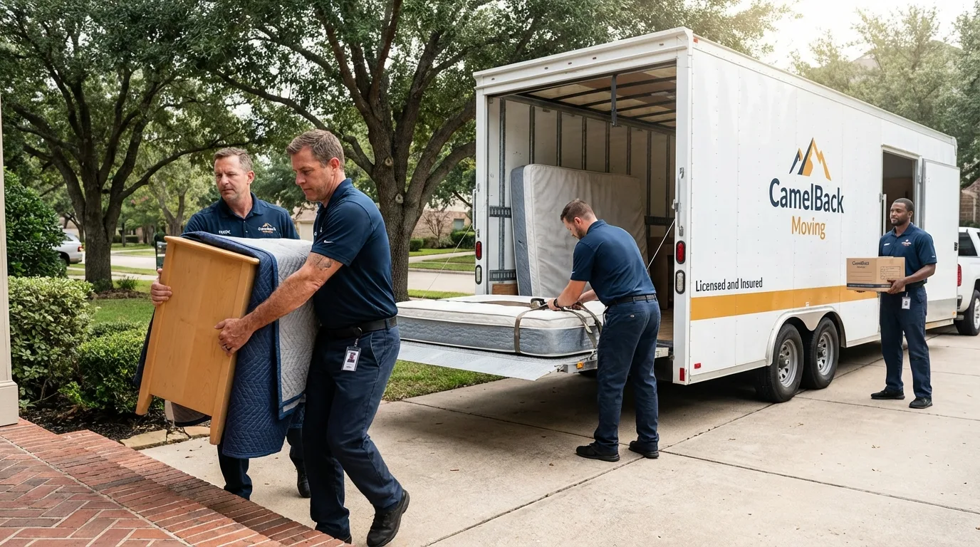 Crew loading residential truck for cross-state move from Holbrook, NY